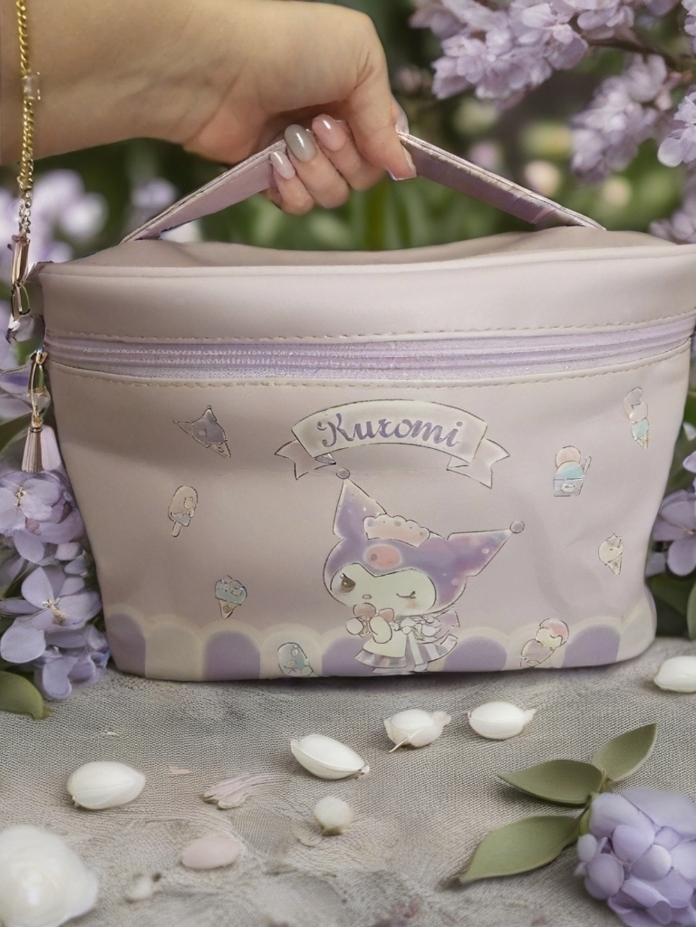 Kuromi Lavender Cosmetic Case with Top Handle